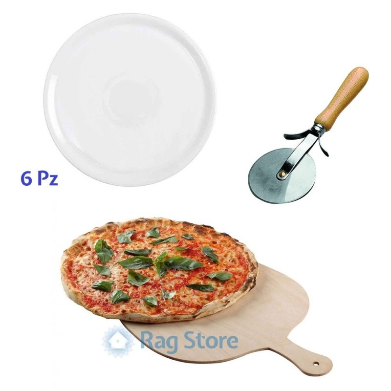 Set 6 piatti pizza con paletta e rotella taglia pizza