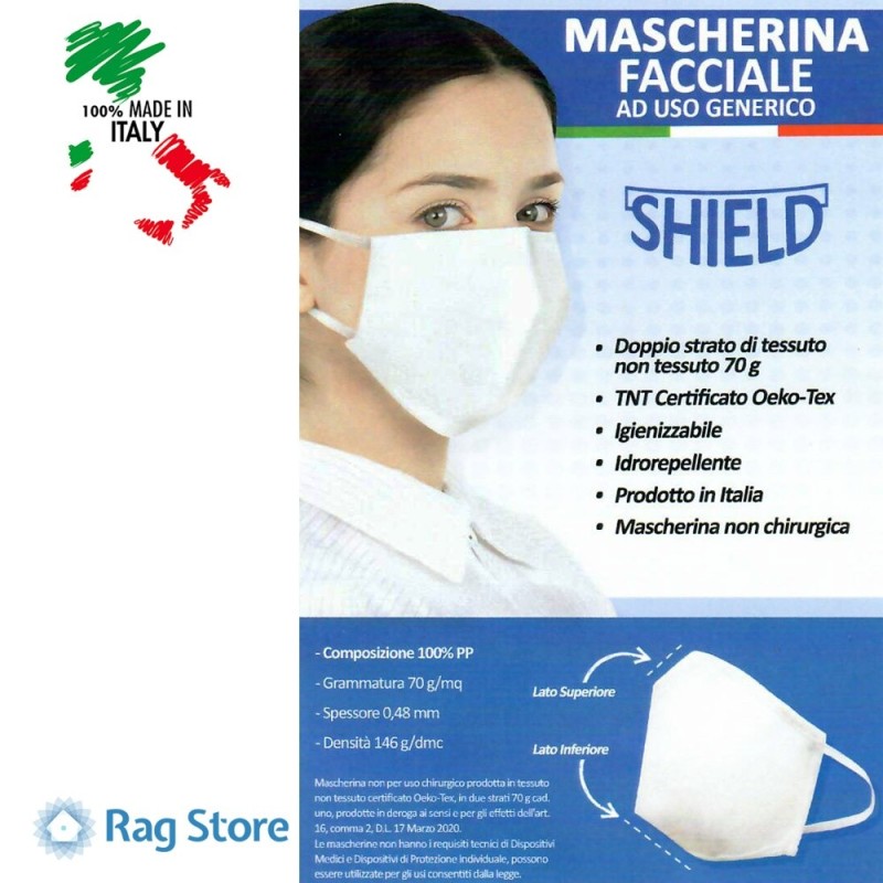 Mascherina protettiva idrorepellente in tnt doppio strato
