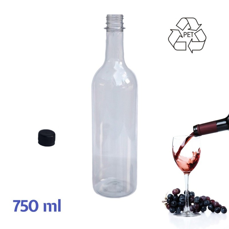 Bottiglia bordolese in plastica riciclabile da 750 ml trasparente
