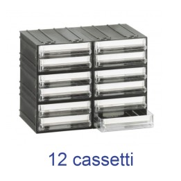 Cassettiera componibile in plastica tipo B con 12 cassetti trasparenti