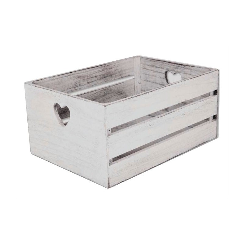 CASSETTA IN LEGNO SHABBY CHIC CM 28x18x14 WHITE A CUORI