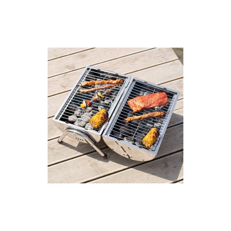 Barbecue per campeggio con maniglia e griglia doppia