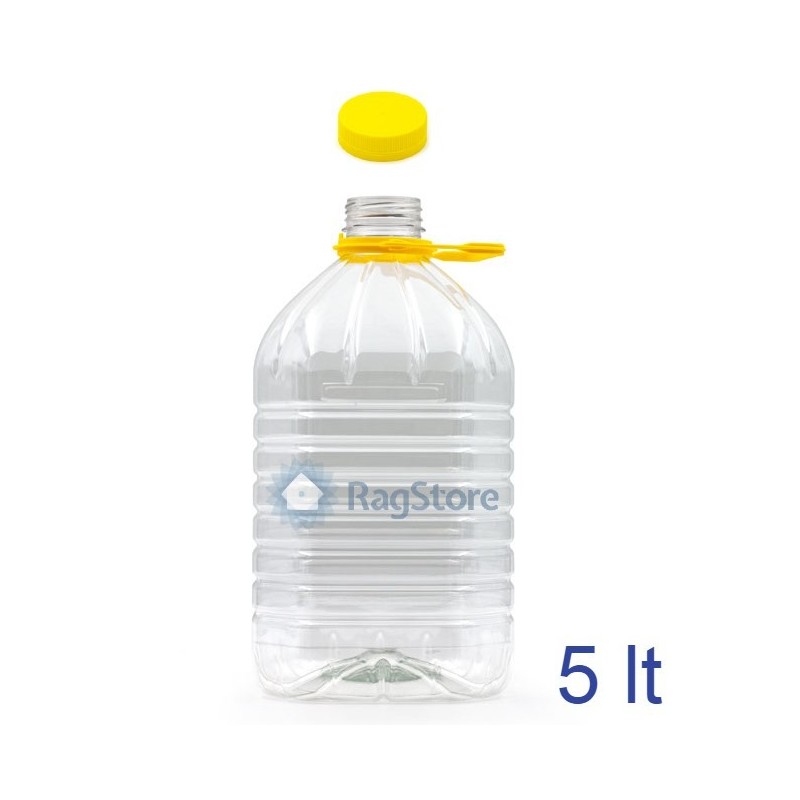 Lattina plastica trasparente in Pet da 5 lt con tappo a vite e manico