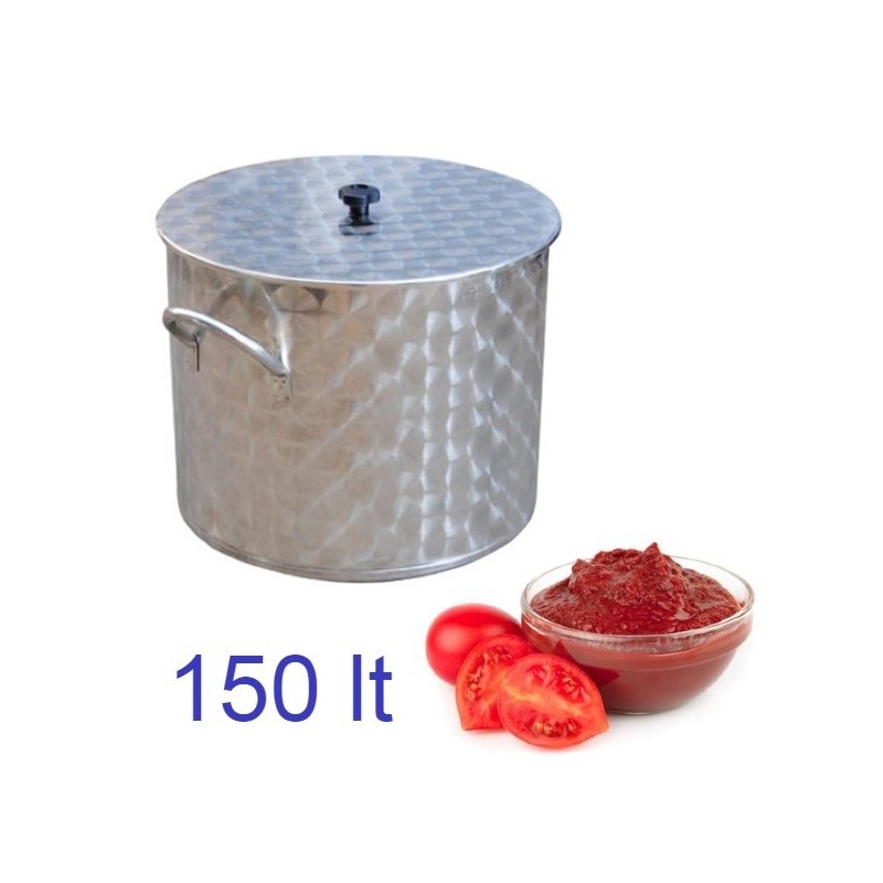 Pentola per salsa pomodori in acciaio inox da 150 lt con coperchio