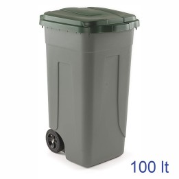 Bidone per raccolta differenziata con ruote e coperchio verde