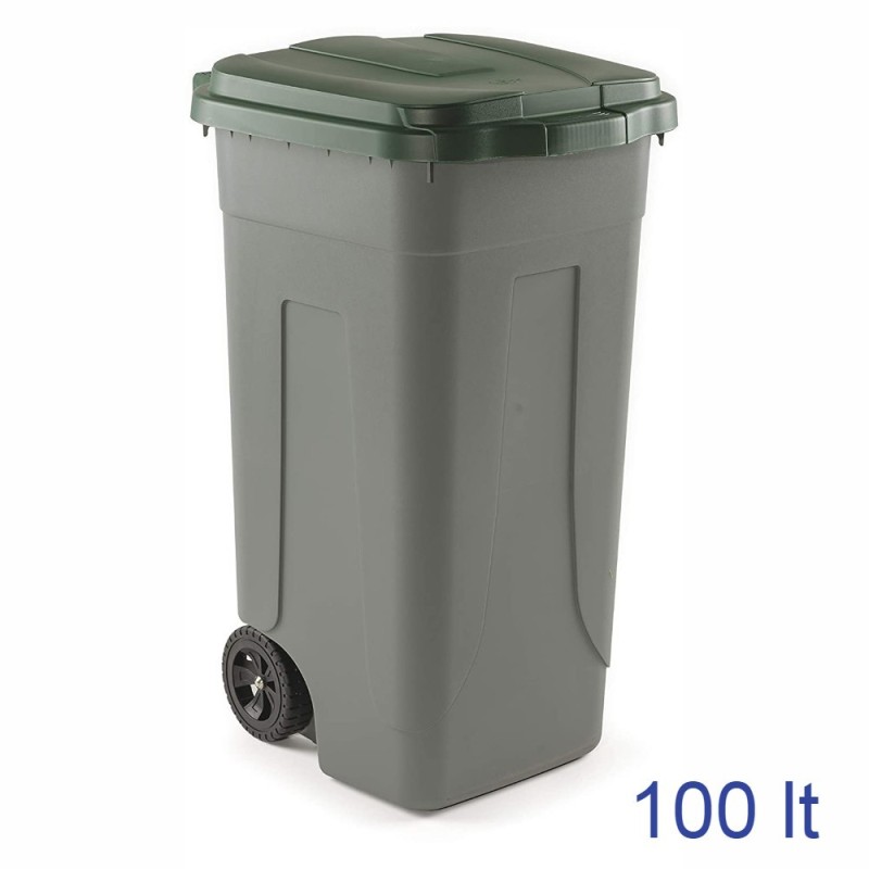 Bidone per raccolta differenziata con ruote e coperchio verde