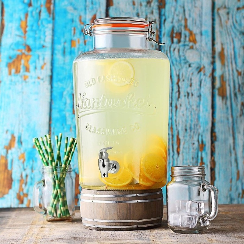 Barattolo contenitore vetro con rubinetto per limonate e cocktail