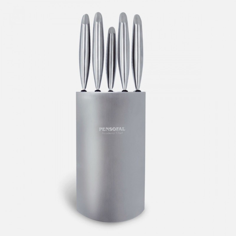 Ceppo con coltelli stile moderno in acciaio inox satinato Pensofal