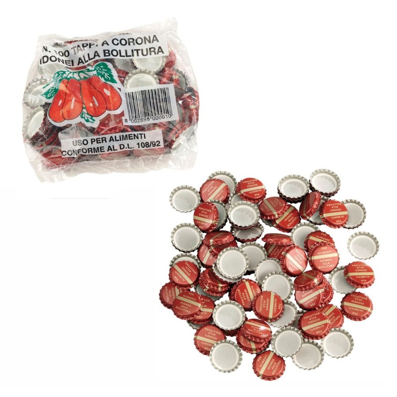 Tappi a corona rossi idonei alla bollitura 100 pz