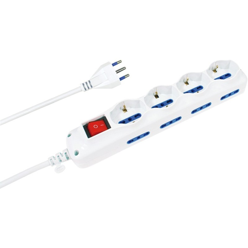 Ciabatta multipresa 12 posti (4 schuko + 8 bipasso) con interruttore