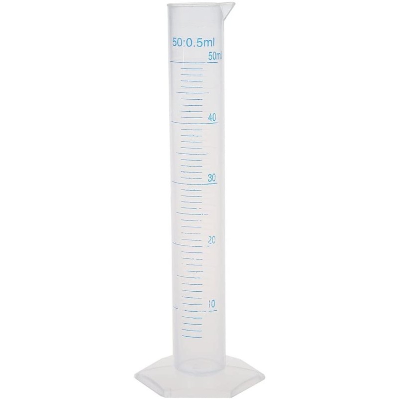 Cilindro graduato in plastica trasparente da  50 ml con beccuccio