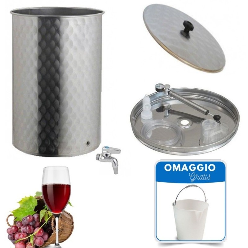 Serbatoio botte acciaio inox per vino con chiusura ad aria con pompetta da 100 a 700 lt
