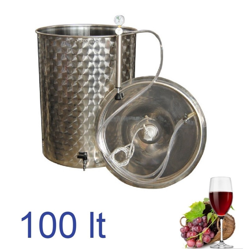Serbatoio in acciaio inox per vino con galleggiante ad aria e rubinetto 100 lt