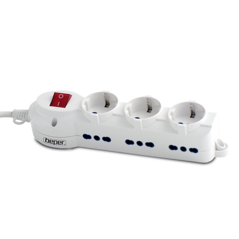 CIABATTA MULTIPRESA 9 POSTI (3 SCHUKO + 6 BIPASSO) C/INTERRUTTORE