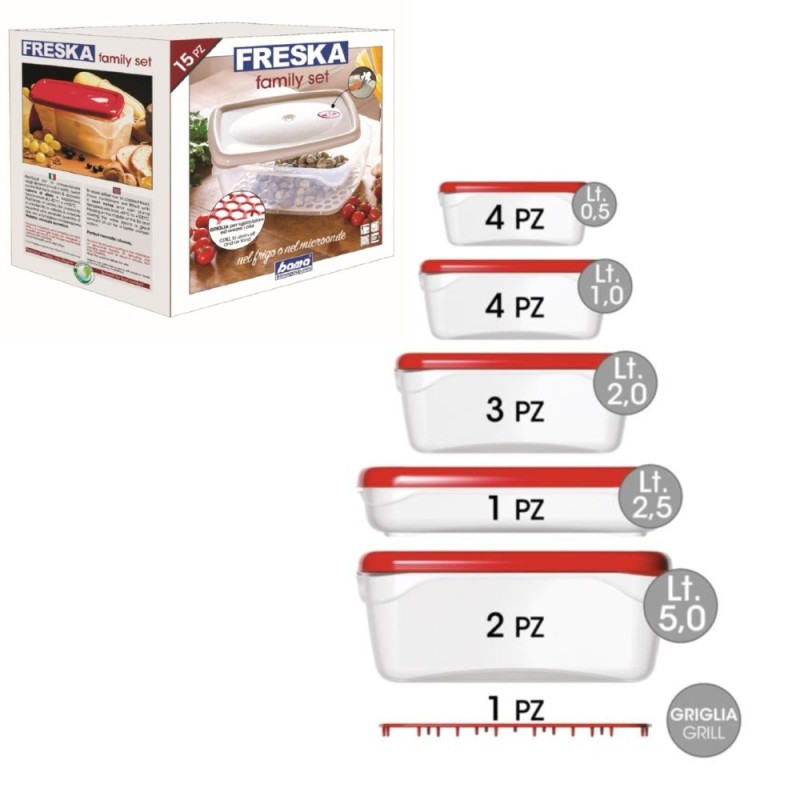 Set 15 pz contenitori ermetici porta alimenti Bama Freska family