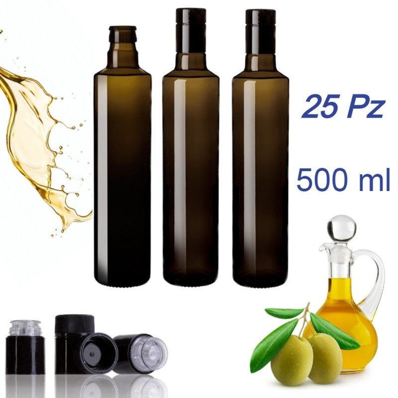 25 bottiglie per olio da 500 ml complete di tappi guala anti frode