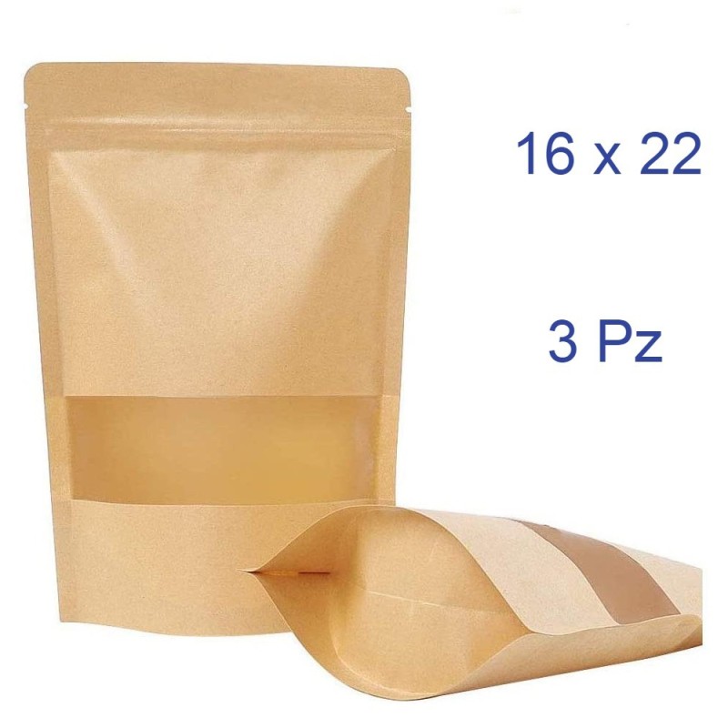 bustine in carta e plastica con finestra e chiusura a pressione