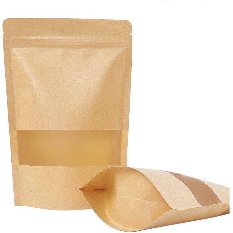 Sacchetto in carta con finestra e zip cm  9x14+3 - 6 Pz