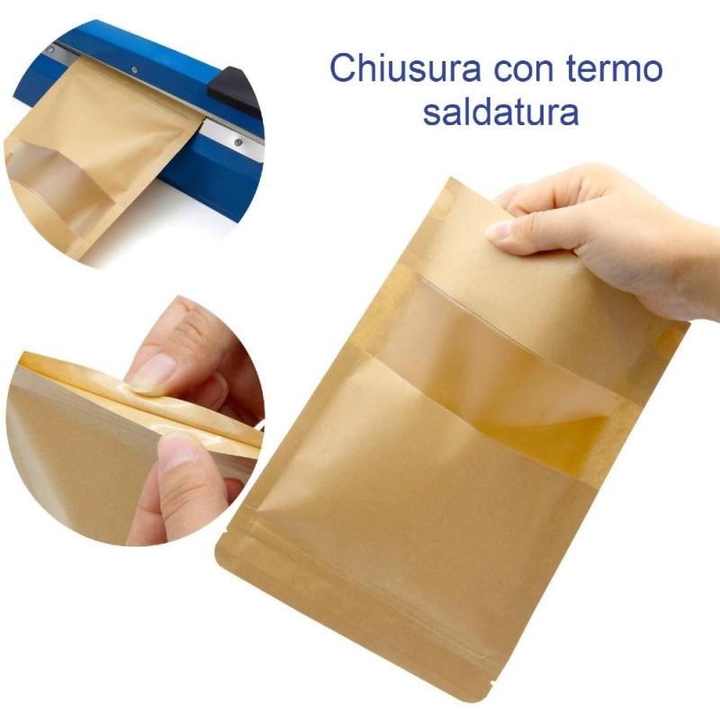 Sacchetto in carta con finestra e zip cm 18x26+4 - 2 Pz