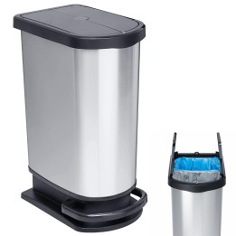 Pattumiera doppia con pedale Paso due 50 lt Rotho - Argento