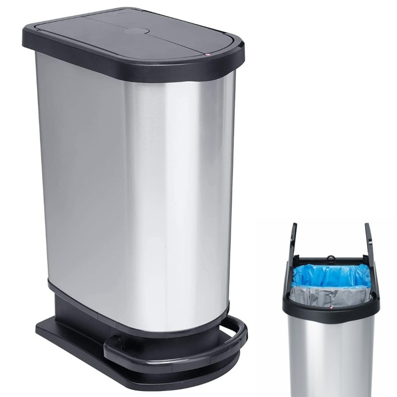 Pattumiera doppia con pedale Paso due 50 lt Rotho - Argento