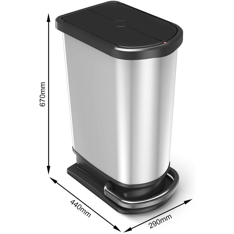 Dimensioni pattumiera casa Paso Duo 50 lt colore Argento - Rotho