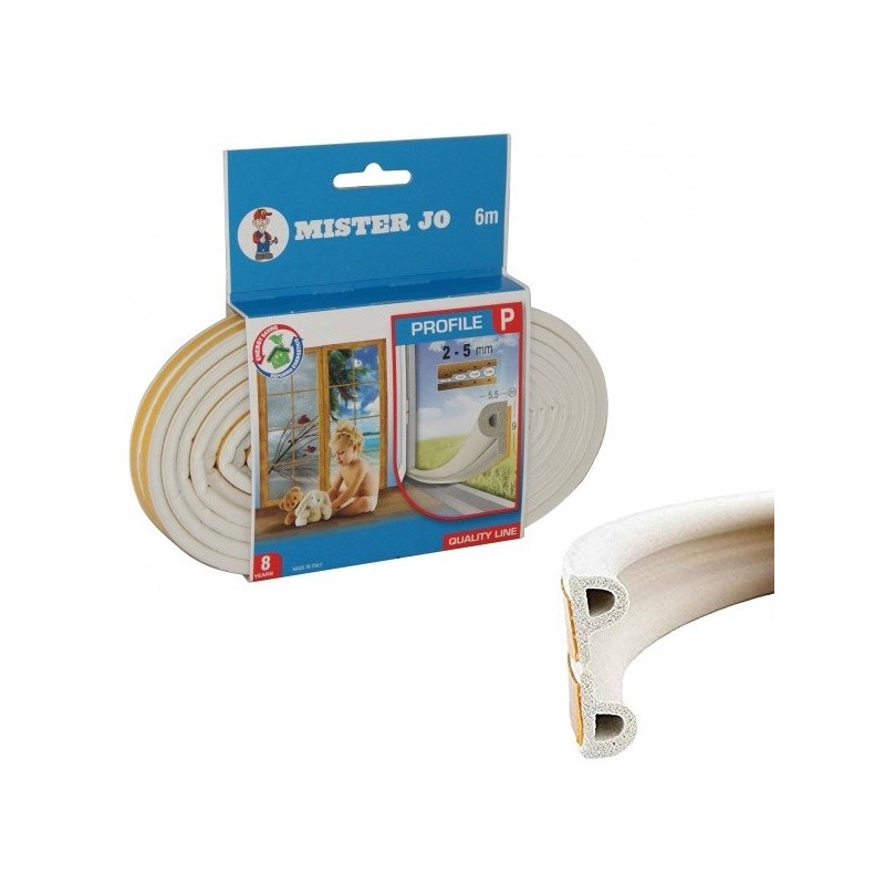 GUARNIZIONE PORTE E FINISTRE IN GOMMA P 2-5 mm 6 MT BIANCO