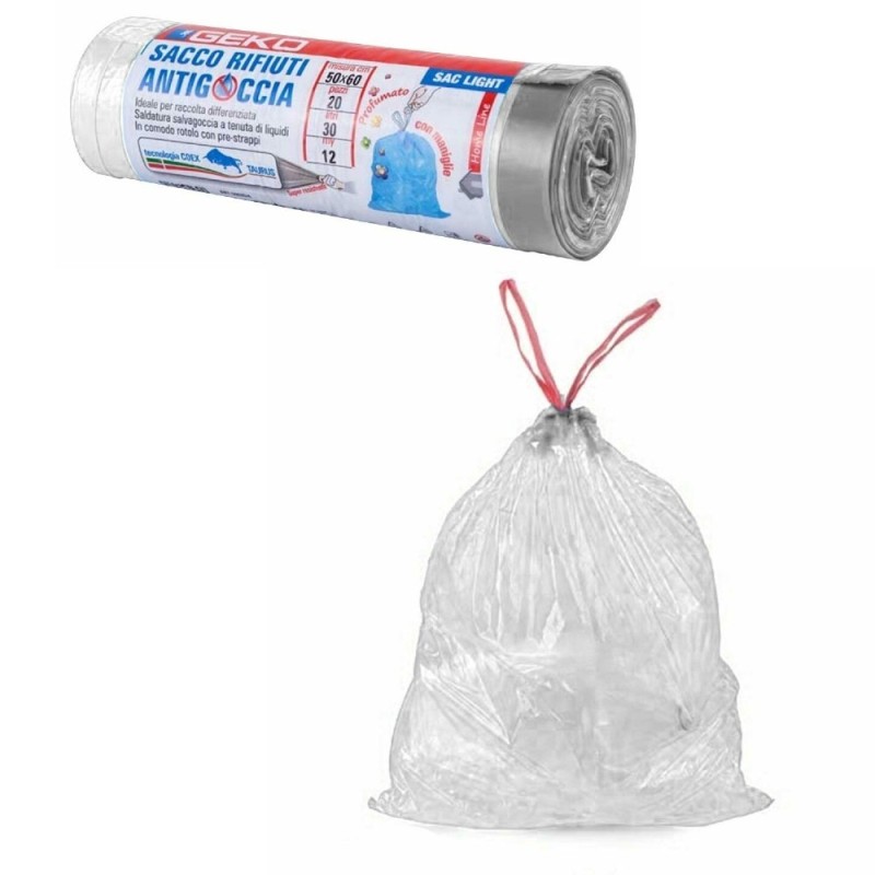 SACCHETTI BUSTE SPAZZATURA PROFUMATI CM 50X60 CON MANICI 20 PZ BIANCHI