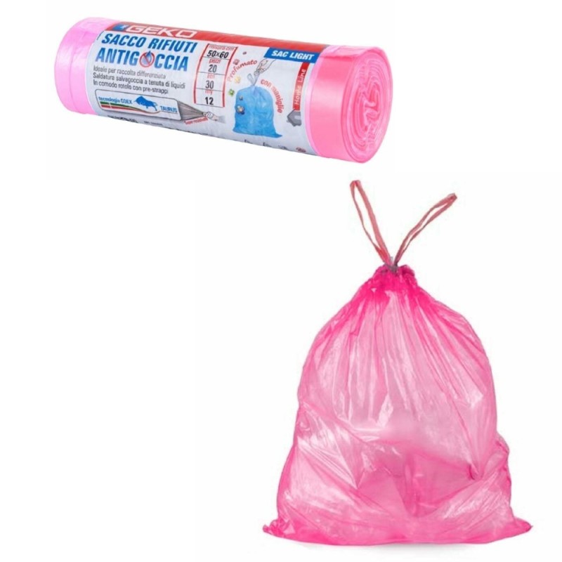 SACCHETTI BUSTE SPAZZATURA PROFUMATI CM 50X60 CON MANICI 20 PZ ROSA