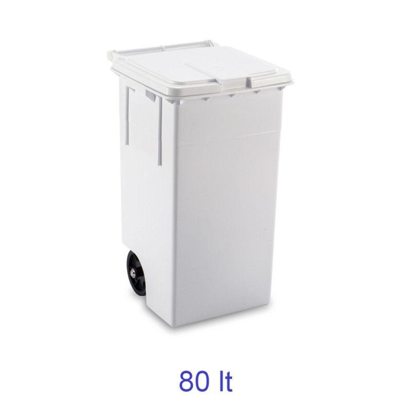 BIDONE PATTUMIERA MAX Lt  80 CON RUOTE - BIANCO