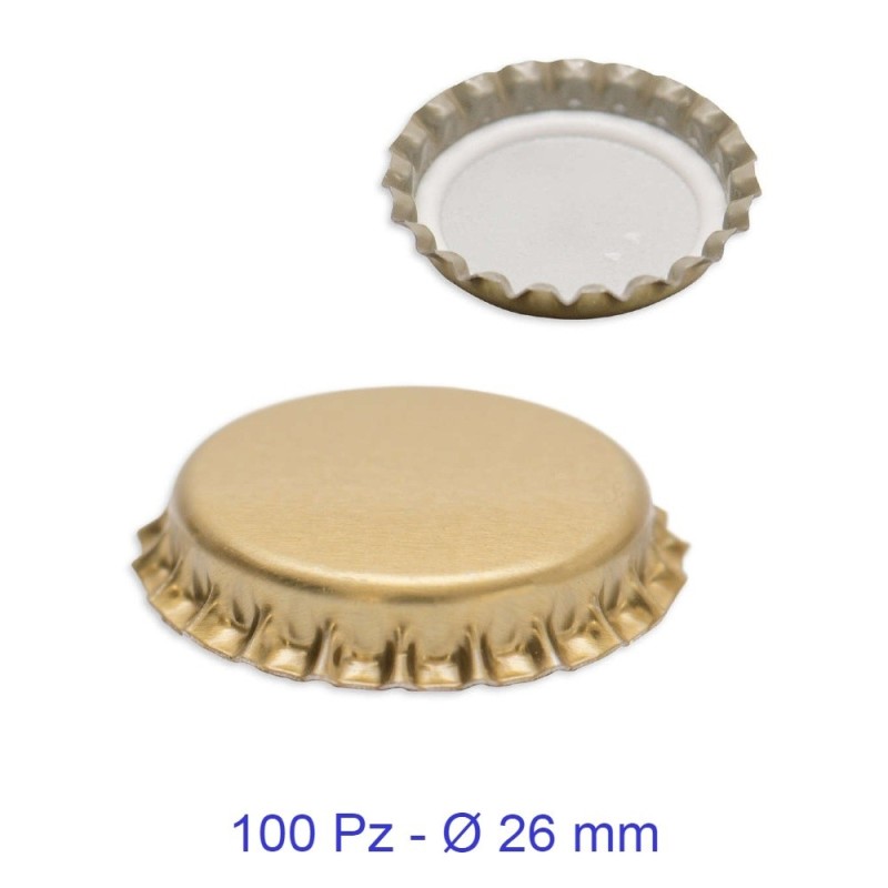 Tappi a corona standard 26 mm colore Oro - 100 pezzi