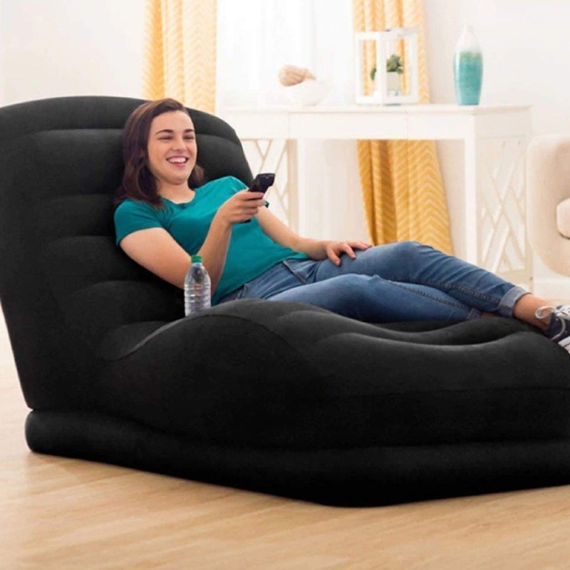 POLTRONA LOUNGE GONFIABILE FLOCCATA NERA CM 86x170x94