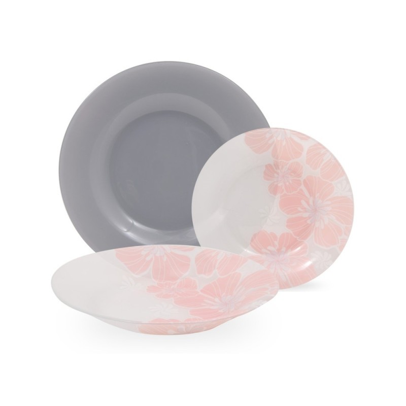 SERVIZIO PIATTI DA TAVOLA IN VETRO Pz 18 AZALEA ROSA