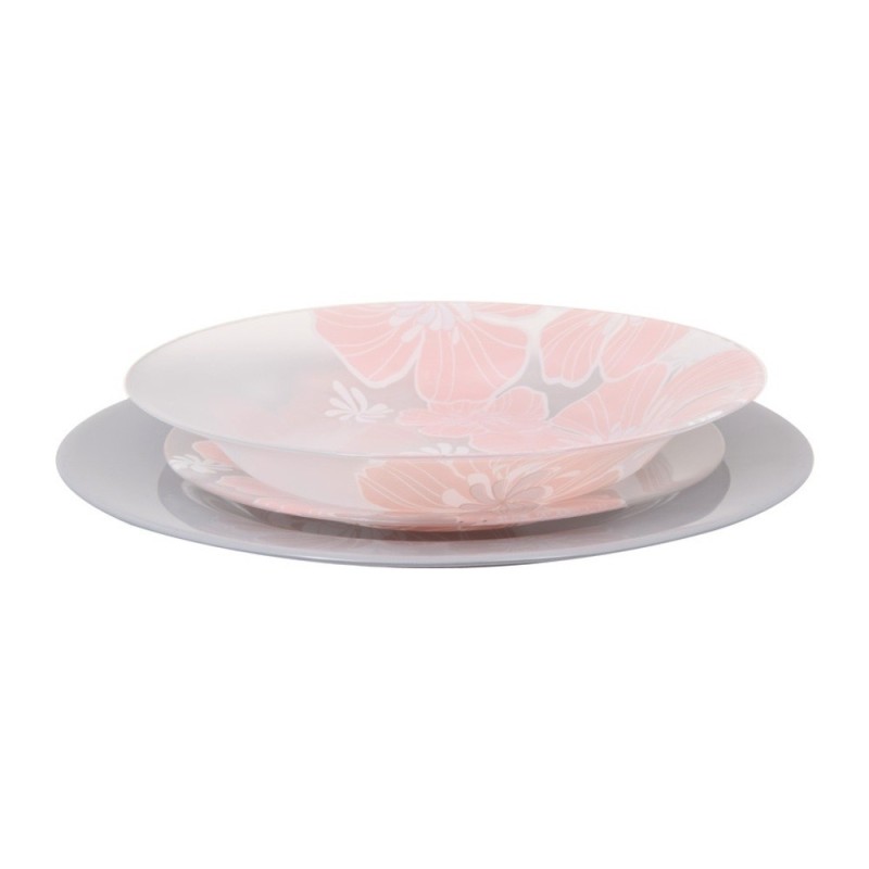 SERVIZIO PIATTI DA TAVOLA IN VETRO Pz 18 AZALEA ROSA