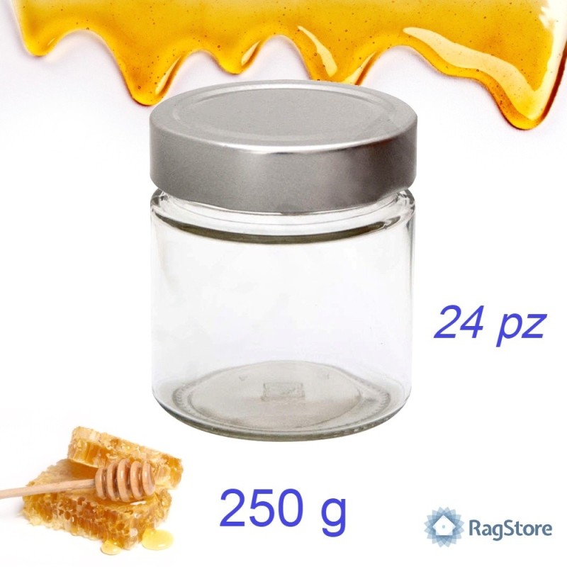 vasetto in vetro per miele Ergo con tappo alto da 250 gr