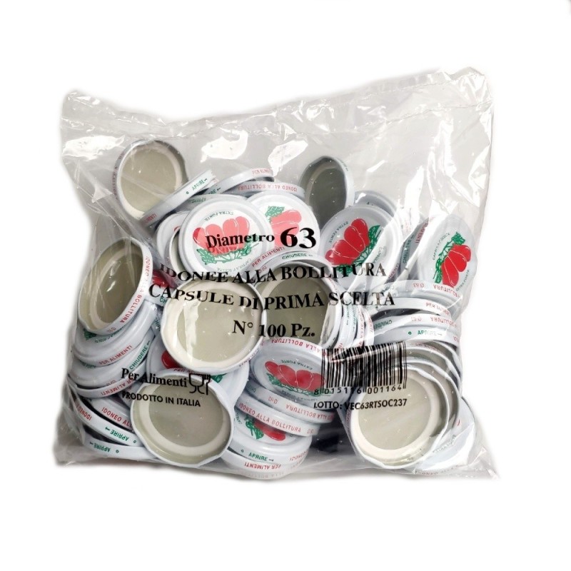 Tappi per barattoli da 63 mm con stampa pomodoro – confezione da 100 pezzi extra forti