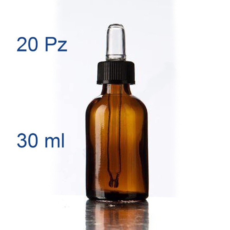 set 20 pz boccette in vetro con pipetta conta gocce da 30 ml