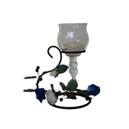 CANDELABRO FERRO/VETRO C/FIORI TESSUTO