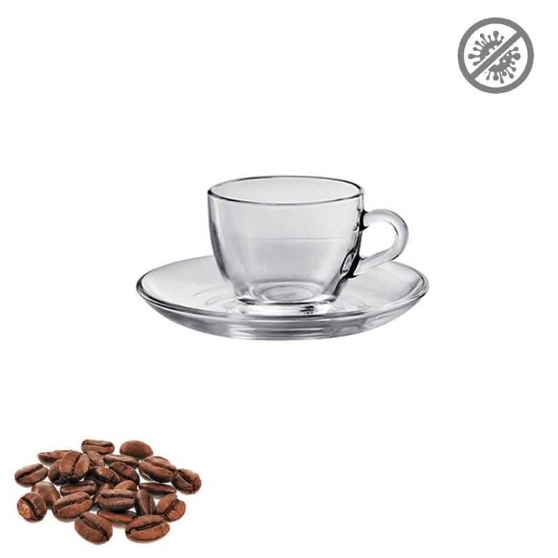 Servizio 6 tazzine in vetro con piattino mod. Basic 8,5 cl Pasabahce