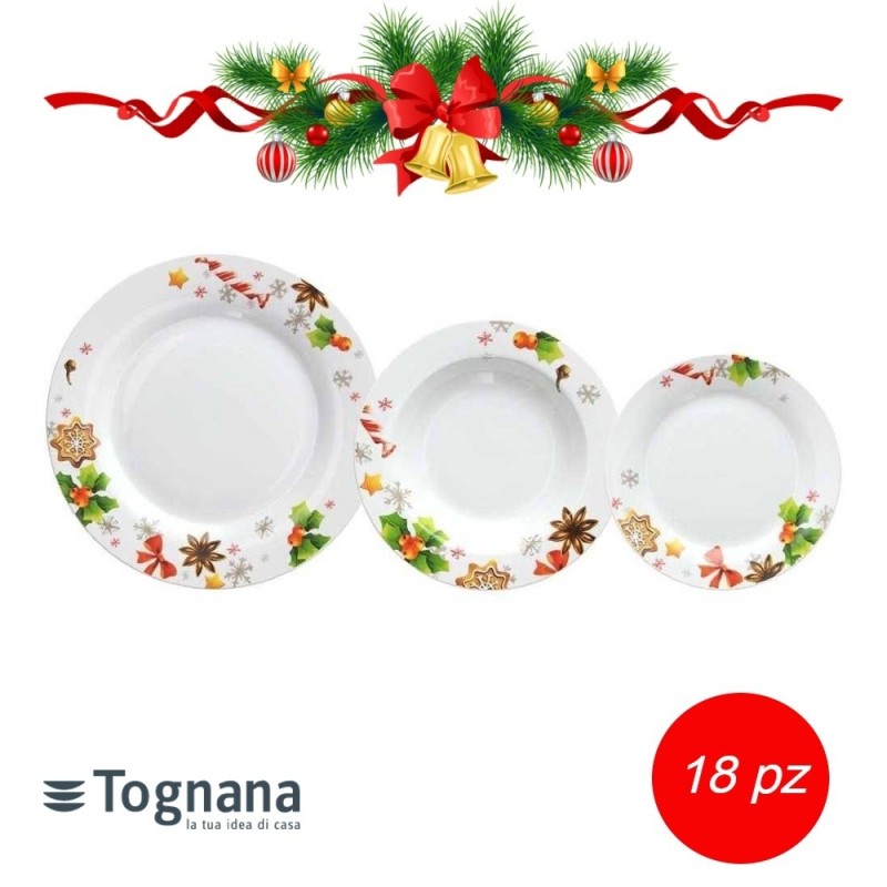 SERVIZIO PIATTI TAVOLA IN PORCELLANA DA 18 Pz NAVIDAD