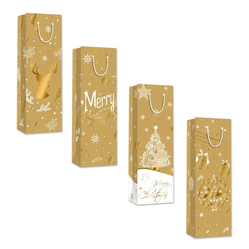 BUSTA CARTA PER BOTTIGLIE CM 12x8,5x36 GOLD CHRISTMAS