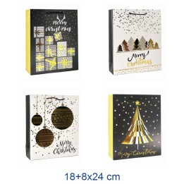 BUSTA CARTA SHOPPERS NATALE ORO NERO CM 18x8x24