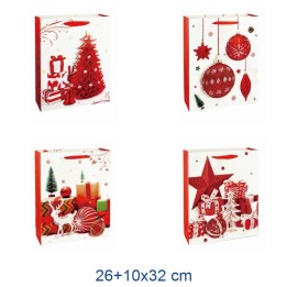 BUSTA CARTA SHOPPERS NATALE ROSSO CHRISTMAS CM 26x10x32