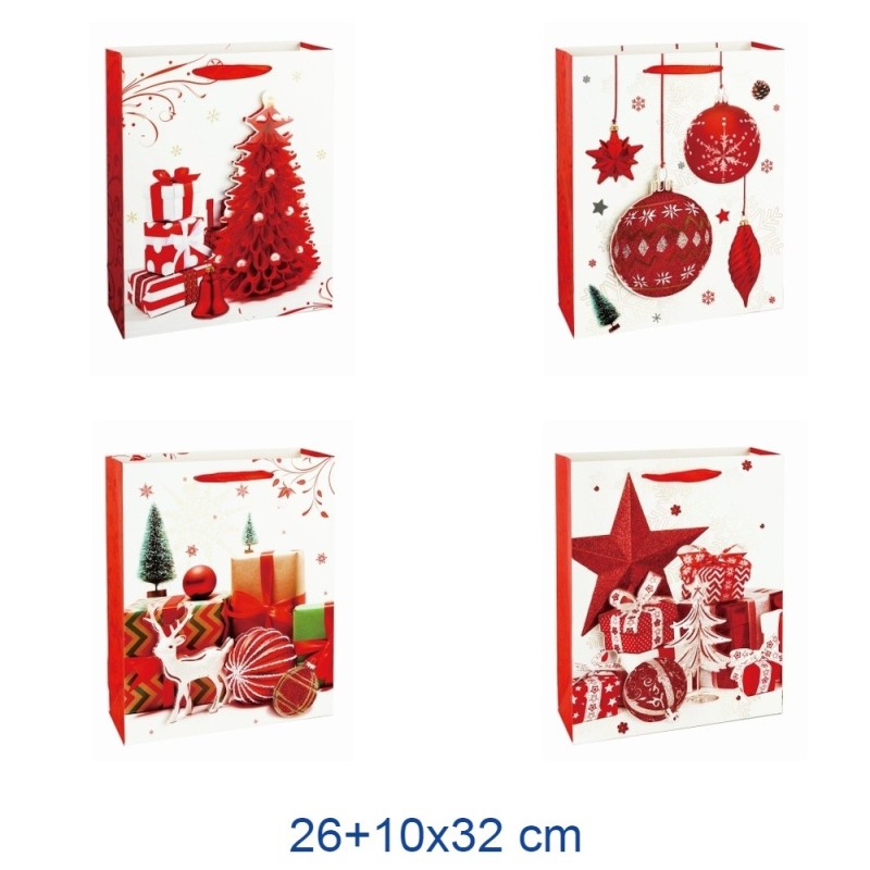 BUSTA CARTA SHOPPERS NATALE ROSSO CHRISTMAS CM 26x10x32