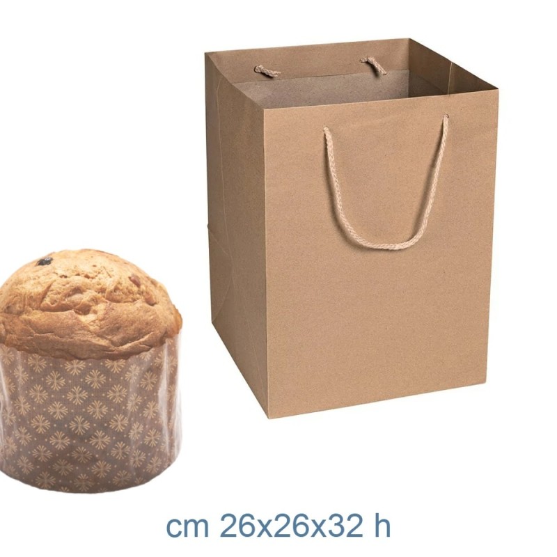 BUSTA CARTA SHOPPER PER PANETTONE CM 26x26x34 AVANA