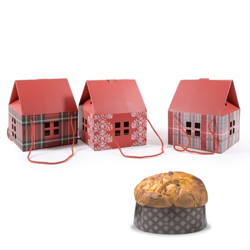 SCATOLA CASETTA ROSSA PER PANETTONE CON CORDINI CM 24x24x15