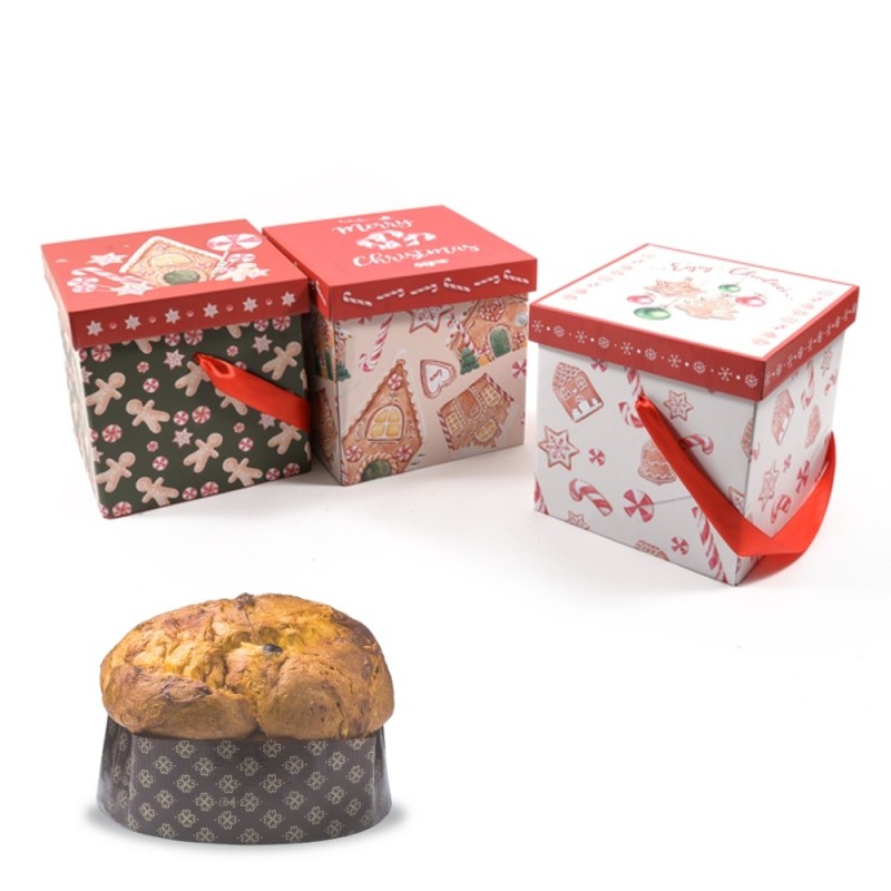 SCATOLA PORTA PANETTONE GINGER CON NASTRINO CM 29x29x28