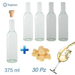 Kit 30 bottiglie trasparenti per vino da 375 ml complete di tappo