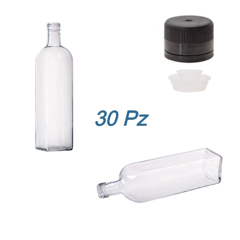 30 pz Bottiglie vetro quadrate complete di tappi da 500 ml