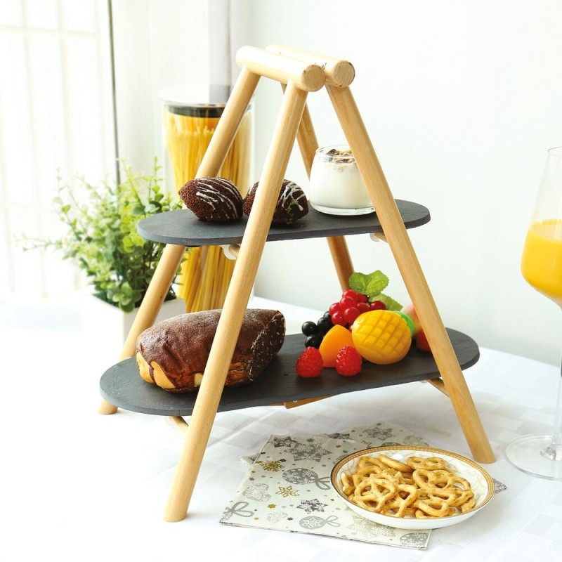 ALZATA PORTA DOLCI A 2 PIANI LEGNO ARDESIA